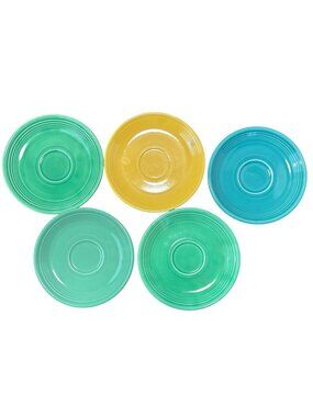 Fiestaware 6 Inch Saucers Set Of 5 Yellow Turquoise Green USA Pottery
